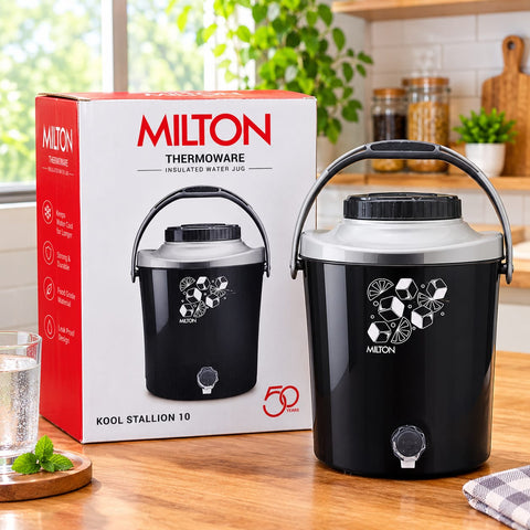 Milton Kool Stallion Insulated Water Jug – 10 Litres, Thermoware Portable Water Dispenser with Tap, Keeps Water Cool for Long Hours, Food Grade, Leak-Proof Design, Heavy Duty Drinkware for Home, Office, Picnic, and Outdoor Travel