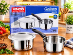 Vinod Calisto Stainless Steel Cookware Combo Set – 1.4L Saucepan and 1.8L Tope with Lid, Triply / SAS Bottom, Gas and Induction Friendly Kitchen Pots and Pans Set
