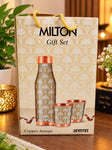 Milton Copper Amaya Gift Set – 1 Pure Copper Water Bottle with 2 Matching Copper Glasses, Elegant Traditional Printed Design, Leak-Proof Ayurvedic Drinkware Set for Home, Office, and Festive Gifting