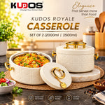 Kudos Royale Casserole Set of 2 | 2000ml & 2500ml Insulated Hot Pot with Premium Stainless Steel Inner Bowl, Food Warmer & Serving Casserole for Kitchen & Dining