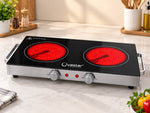 Ovastar Dual Pro Infra 2200W Double Burner Infrared Cooktop | 2 Heating Plates, Temperature Control Knobs, Auto Shut-Off & Overheat Protection, Suitable for All Pots, 12 Months Warranty