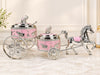 Luxury Pink & Silver Dry Fruit Container Set with Royal Horse Carriage Design, Decorative Stand & 2 Serving Spoons