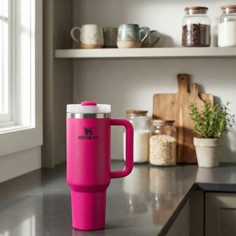 Stanley Insulated Tumbler with Handle –Stainless Steel Travel Mug, Keeps Drinks Cold 11 Hours & Hot 8 Hours (Dark Pink)