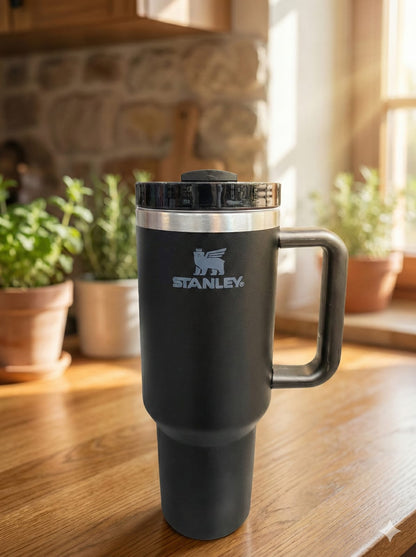 Stanley Insulated Tumbler with Handle –Stainless Steel Travel Mug, Keeps Drinks Cold 11 Hours & Hot 8 Hours (Black)
