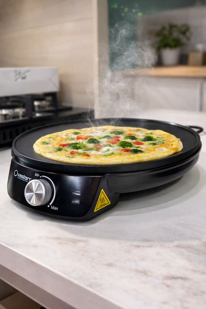 Ovastar 1200W Electric Dosa Maker OWDM-5703 | Non-Stick Surface | Adjustable Temperature Control | Multi-Purpose Roti, Paratha & Uttapam Maker | 1 Year Warranty