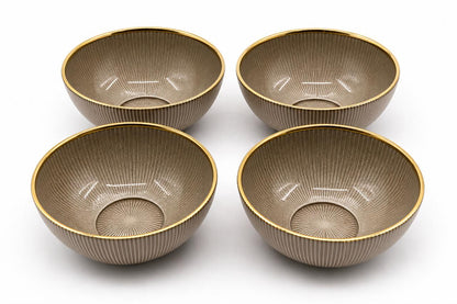 Premium 6-Inch Ribbed Glass Bowl Set (Set of 4) with Gold Rim | Elegant Serving & Dessert Bowls