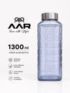 AAR - Elite Toughened Glass Water Bottles, Microwave & Freezer Safe, Leak Proof with Airtight Stainless Steel Gasket Sealed Lid, Scratch Resistant, Blue - 1300ML