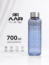 AAR - Elite Toughened Glass Water Bottles, Microwave & Freezer Safe, Leak Proof with Airtight Stainless Steel Gasket Sealed Lid, Scratch Resistant, Blue - 700ML