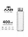 AAR - Elite Toughened Glass Water Bottles, Microwave & Freezer Safe, Leak Proof with Airtight Stainless Steel Gasket Sealed Lid, Scratch Resistant, Transparent - 400ML