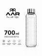 AAR - Elite Toughened Glass Water Bottles, Microwave & Freezer Safe, Leak Proof with Airtight Stainless Steel Gasket Sealed Lid, Scratch Resistant, Transparent - 700ML