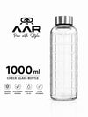 AAR - Elite Toughened Glass Water Bottles, Microwave & Freezer Safe, Leak Proof with Airtight Stainless Steel Gasket Sealed Lid, Scratch Resistant, Transparent - 1000ML