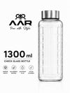 AAR - Elite Toughened Glass Water Bottles, Microwave & Freezer Safe, Leak Proof with Airtight Stainless Steel Gasket Sealed Lid, Scratch Resistant, Transparent - 1300ML