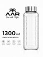 AAR - Elite Toughened Glass Water Bottles, Microwave & Freezer Safe, Leak Proof with Airtight Stainless Steel Gasket Sealed Lid, Scratch Resistant, Transparent - 1300ML