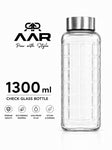 AAR - Elite Toughened Glass Water Bottles, Microwave & Freezer Safe, Leak Proof with Airtight Stainless Steel Gasket Sealed Lid, Scratch Resistant, Transparent - 1300ML