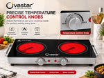 Ovastar Dual Pro Infra 2200W Double Burner Infrared Cooktop | 2 Heating Plates, Temperature Control Knobs, Auto Shut-Off & Overheat Protection, Suitable for All Pots, 12 Months Warranty