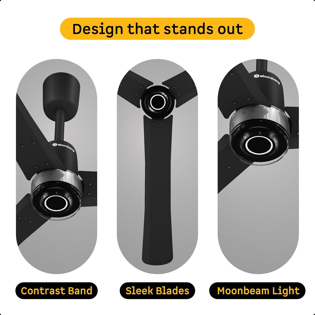 Atomberg Renesa Elite 1200mm 5-star BLDC fan, Remote Ceiling Fan for Home, High Air Delivery, Free Installation, 3-Year Warranty, Newly launched in 2025 (Midnight Black)