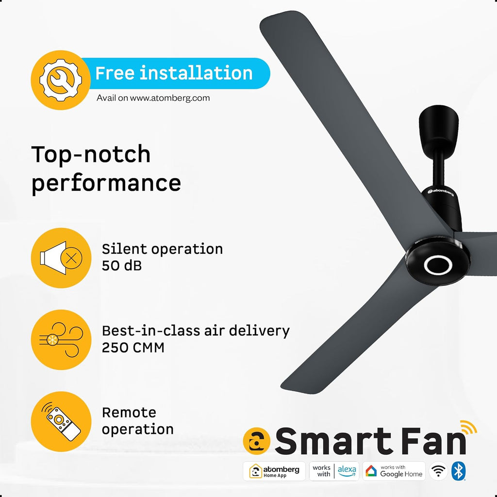 Atomberg Aris Contour Smart 1200mm BLDC Ceiling Fan with IoT & Remote,5 star,Best-in-class Air Delivery,Silent Operation,Free Installation, Award Winning Sleek Design, 3 Year Warranty (Regent Grey)