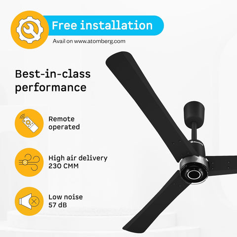 Atomberg Renesa Elite 1200mm 5-star BLDC fan, Remote Ceiling Fan for Home, High Air Delivery, Free Installation, 3-Year Warranty, Newly launched in 2025 (Midnight Black)