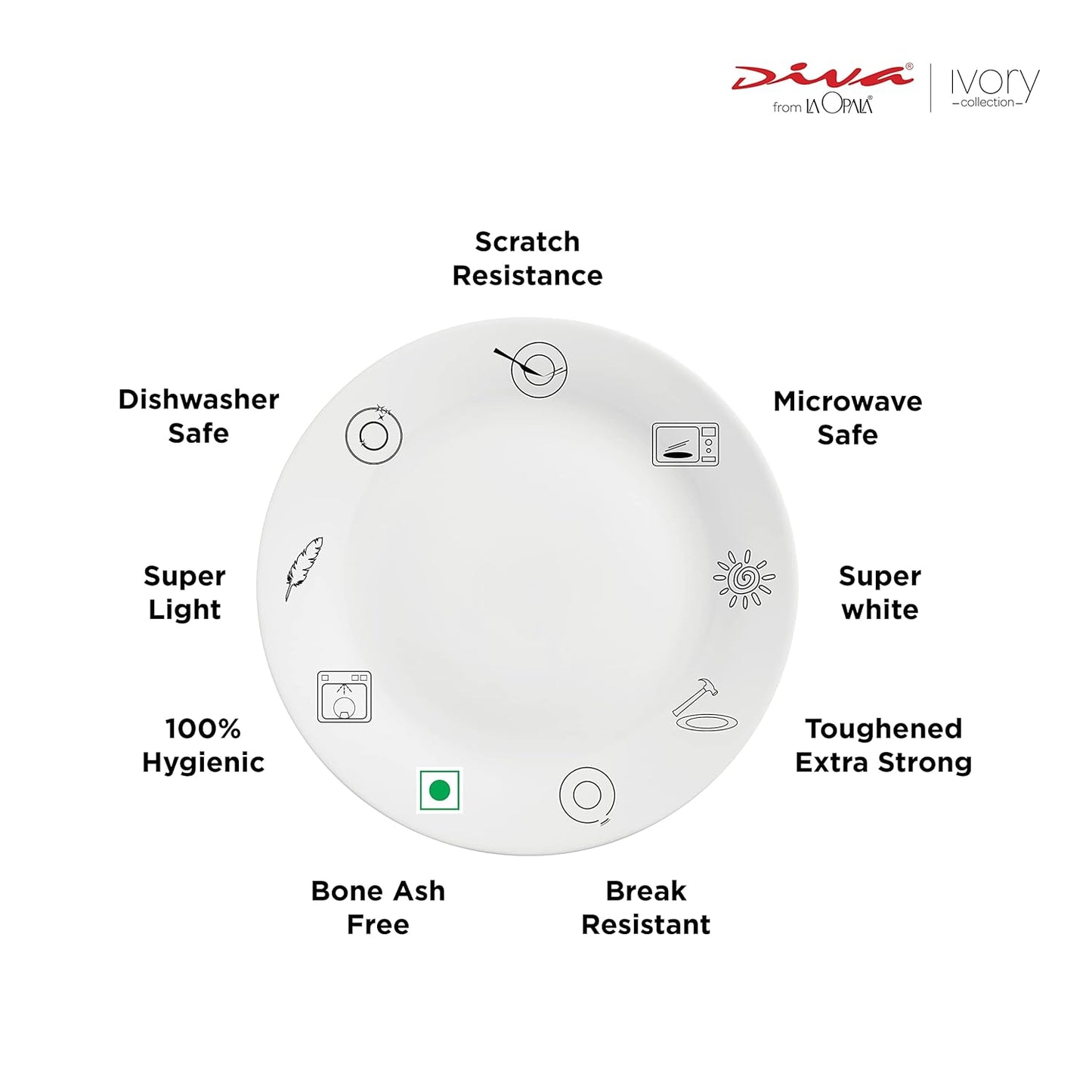 La Opala Diva Ivory Collection Opal Glass Crockery | for Family of 6 | Dinner Set 27 pcs Golden Fall | Plates & Bowls for Dining | Microwave Safe | 100% Vegetarian | Extra Strong | Light & White