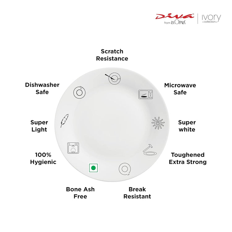 La Opala Diva, Ivory Collection, Opal Glass Dinner Set 27 pcs, Grace Blue, White