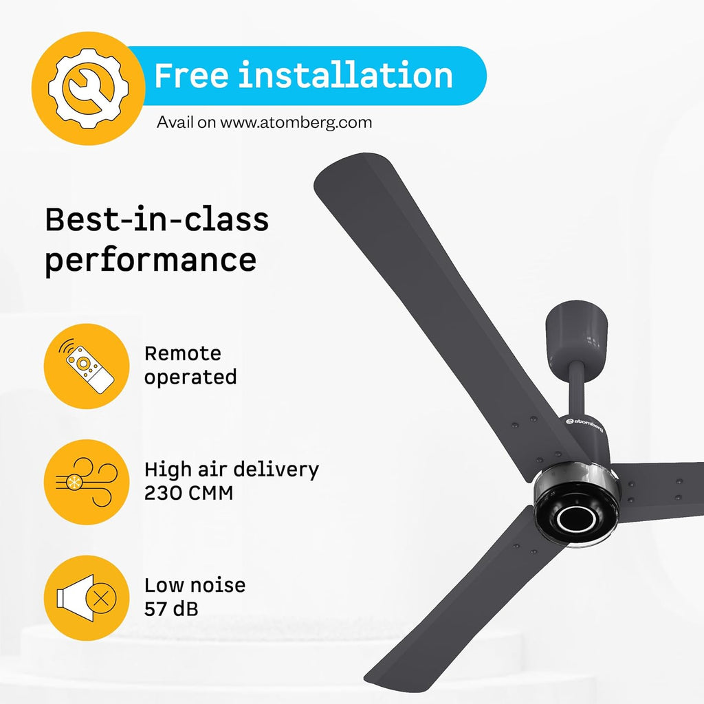 Atomberg Renesa Elite 1200mm 5-star BLDC fan, Remote Ceiling Fan for Home, High Air Delivery, Free Installation, 3-Year Warranty, Newly launched in 2025 (Pebble Grey)