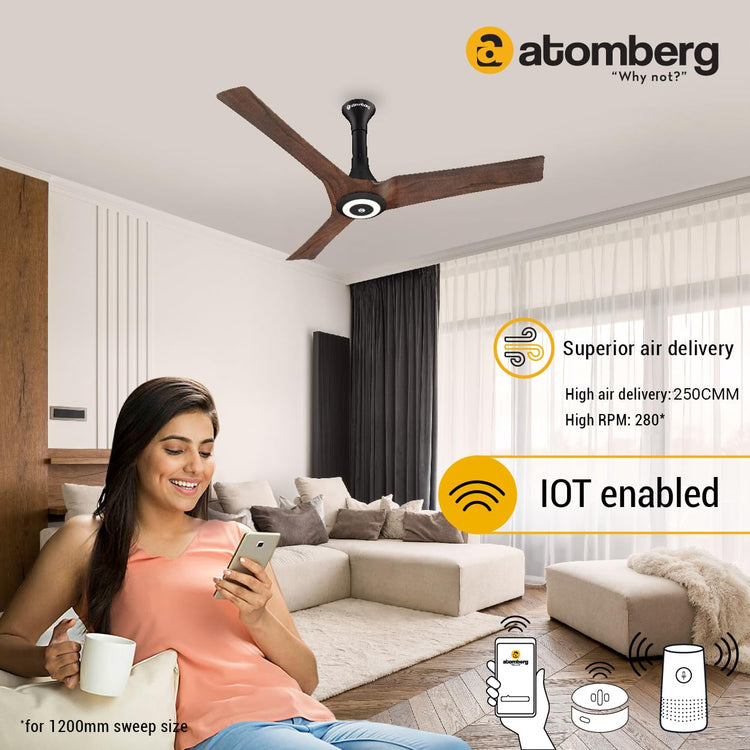 Atomberg Aris Starlight 1200mm BLDC Ceiling Fan with Underlight, IoT & Remote Control | Smart Fan with Noiseless Operation (Dark Teakwood)