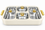 Bonjour Monarch Insulated Stainless Steel Chafing Dish with 2.5L Corner Containers & 1.5L Centre Containers, Glass Lids and Gold Finish Handles-Cream