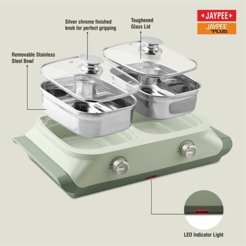 Jaypee Twin Power -2 Removable Steel Bowls Electric Casserole Set -1100ml each (Reheat Your Meal in Just 30 Minutes)