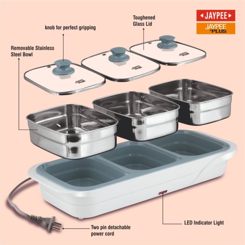 Jaypee E-3 Electric Casserole Set with Toughened Glass Lid