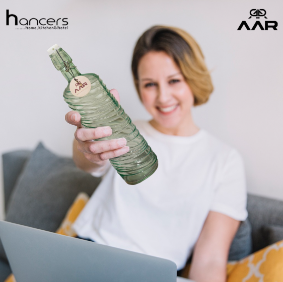 AAR Designer Glass bottle cork for home & office 1000 ml (GREEN)