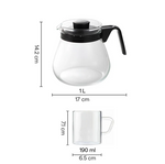 Borosil Prime Tea Set 5 N Glass Kettle 1l+4 Vision Mug 190ml Bgfgbcom0012 - Capacity: 1 Ltr + 190 Ml Milliliter (Ml)