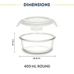 Borosil Pro Borosilicate Glass Lunchbox with Bag | 2 pc Round Container Set (400 ml Each) | Microwave & Dishwasher Safe, Leakproof | Tiffin for Office, School, College | Transparent, Vertical