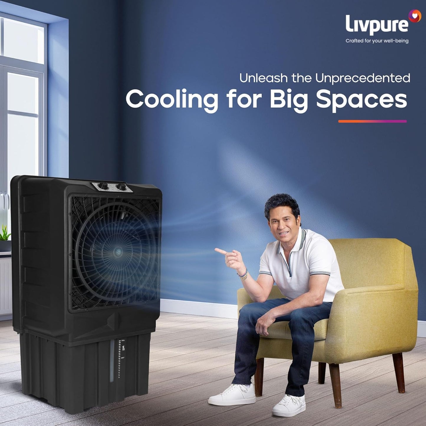 Livpure Scorpio Desert Air Cooler- 100 L | 20" Fan Blade | High Air Delivery | Water Level Indicator | Anti-Bacterial Honeycomb Pad | 350 Watts Motor | 2 years Warranty by Livpure