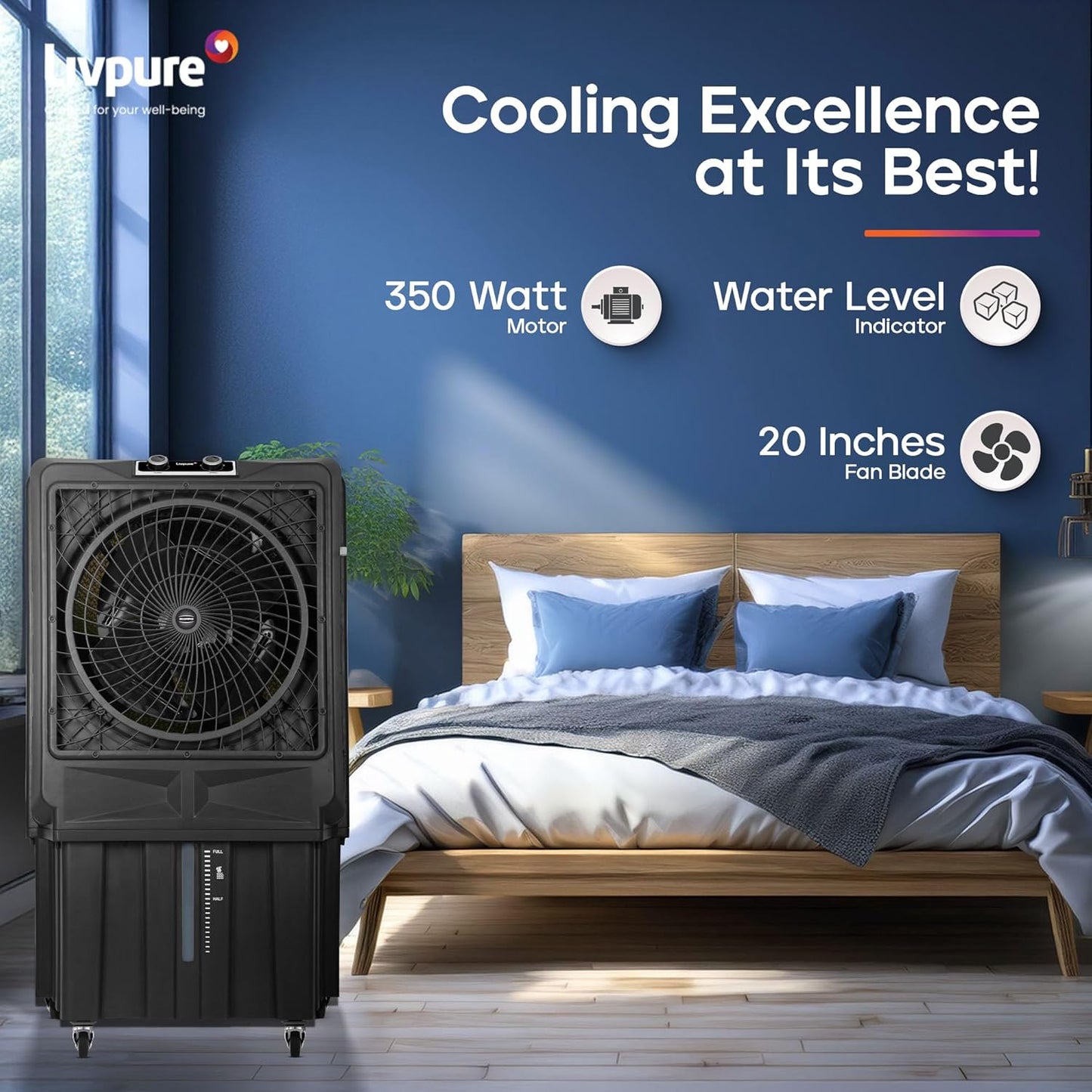 Livpure Scorpio Desert Air Cooler- 100 L | 20" Fan Blade | High Air Delivery | Water Level Indicator | Anti-Bacterial Honeycomb Pad | 350 Watts Motor | 2 years Warranty by Livpure