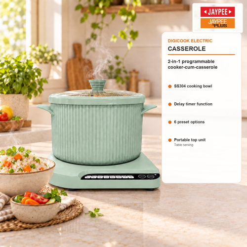 Jaypee Plus Digi Cook Programmable Electric Cooker Cum Casserole Set – 2-in-1 Electric Casserole Set-Green