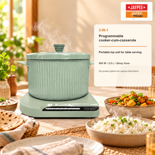 Jaypee Plus Digi Cook Programmable Electric Cooker Cum Casserole Set – 2-in-1 Electric Casserole Set-Green