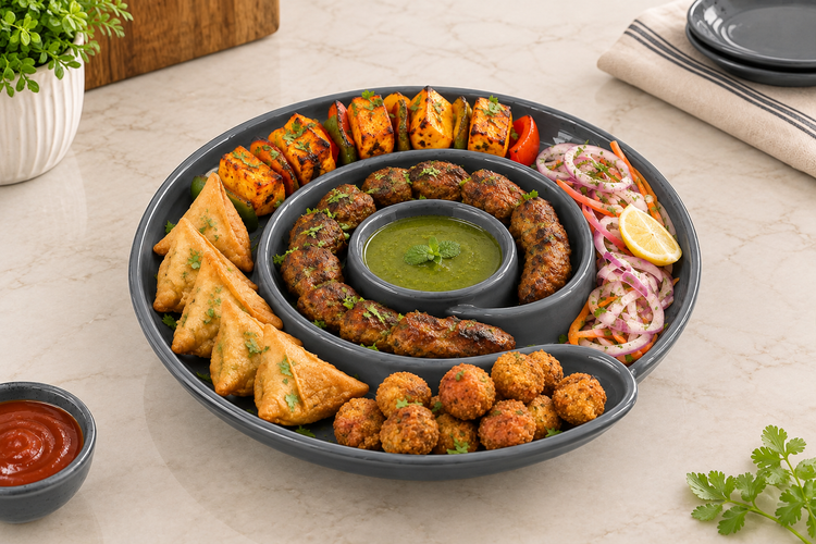 Addox Signature Nairobi Snacks Set 11 Pcs | Premium Porcelain Serving Platter Set with Spiral Plate, Square Bowl, 6 Plates & Serving Dishes