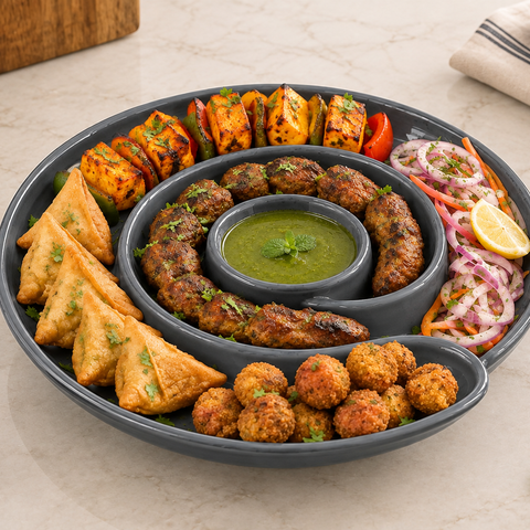 Addox Signature Nairobi Snacks Set 11 Pcs | Premium Porcelain Serving Platter Set with Spiral Plate, Square Bowl, 6 Plates & Serving Dishes