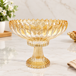 Golden Crystal Glass Fruit Bowl with Pedestal Stand – Decorative Footed Serving Bowl for Fruits, Dry Fruits, Sweets & Snacks