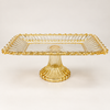 Premium Gold-Tinted Glass Rectangular Cake Stand with Decorative Pedestal | Elegant Serving & Dessert Platter