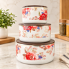 Ceramic Kitchen Storage Container Set of 3 | Floral Design Food Storage Jars with Lids | Multipurpose Containers for Dry Fruits, Spices & Snacks