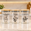 3-Piece Glass Kitchen Storage Jar Set with Bamboo Lids | Sugar, Tea & Coffee Canisters | Airtight Food Storage Containers