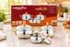 Hammered Steel Gold 3-Piece Handi Set | Stainless Steel PVD Gold Handi Set with Lids & Gold Handles | Hammer Finish Cooking & Serving Pots for Kitchen, Home & Gifting