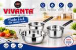**VIVANTA Stainless Steel Cookware Combo Set | Kadai, Sauce Pan & Fry Pan | 3-Piece Kitchen Cooking Set**