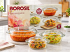 Borosil Tuff Round Glass Casserole Set with Lid | Set of 3 | 700ml + 1L + 1.5L | Borosilicate Glass Food Storage & Serving Bowls | Microwave & Oven Safe (Without Lid)