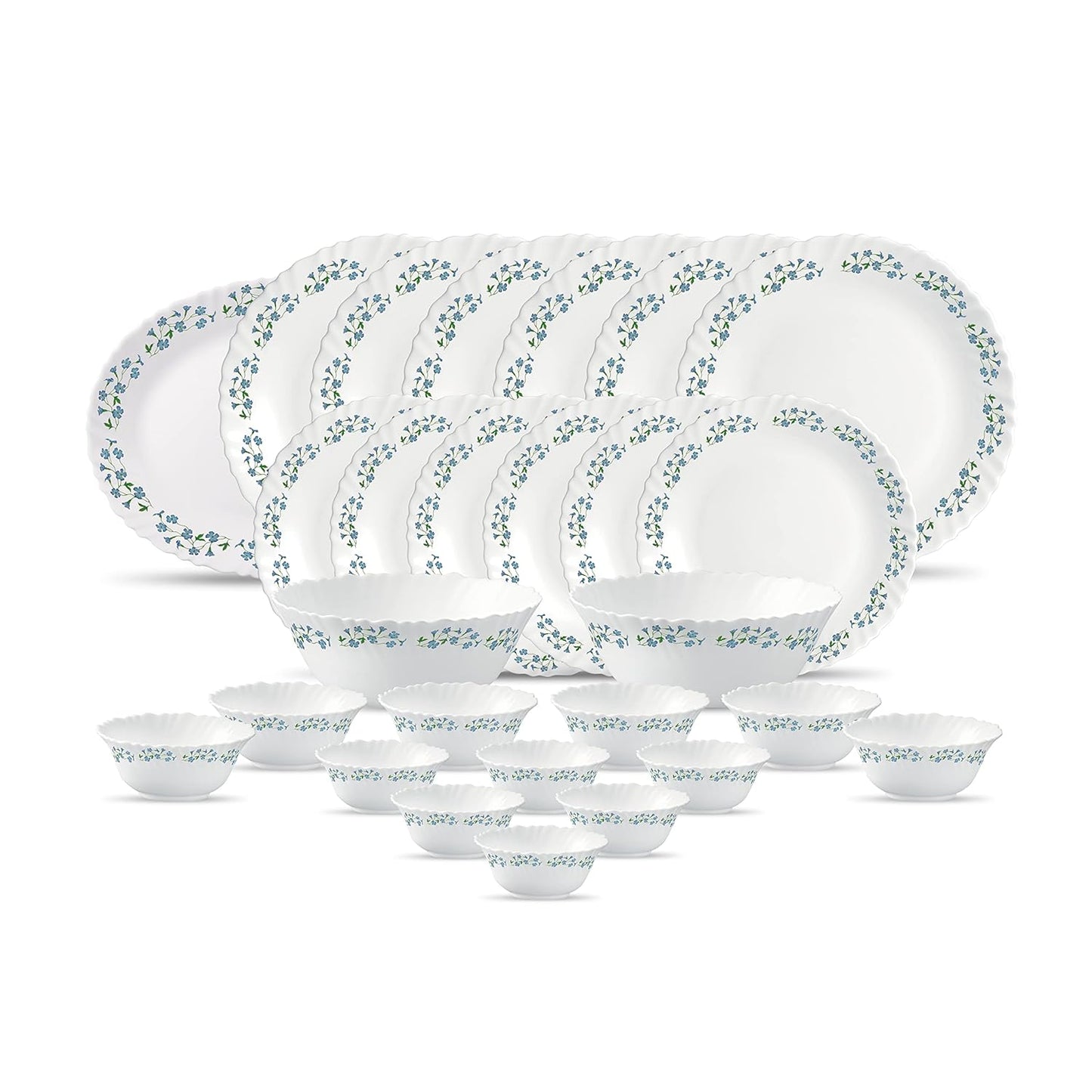 LaOpala Diva Lavender Dew Classique Collection Opalware Dinner Set (White) - 27 Pieces