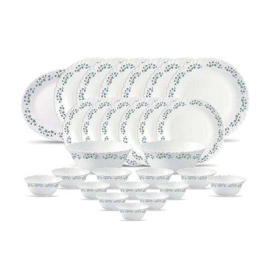 LaOpala Diva Lavender Dew Classique Collection Opalware Dinner Set (White) - 27 Pieces