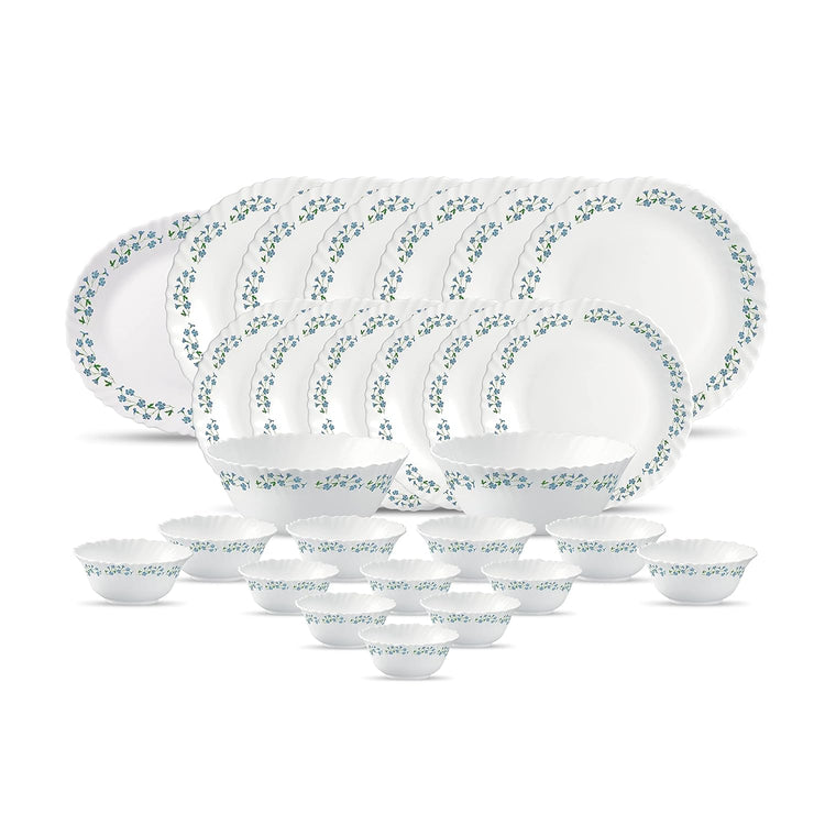 LaOpala Diva Lavender Dew Classique Collection Opalware Dinner Set (White) - 27 Pieces