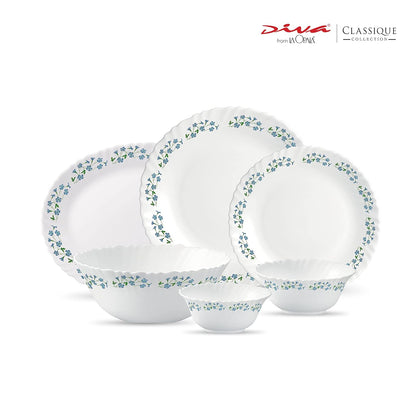 LaOpala Diva Lavender Dew Classique Collection Opalware Dinner Set (White) - 27 Pieces