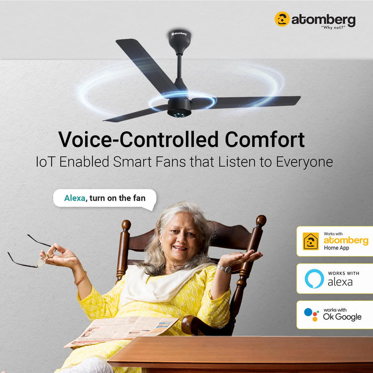 Atomberg Renesa Smart 1200mm BLDC Ceiling Fan with IoT & Remote | Energy Efficient Ceiling Fan | Ceiling fan for Living Room | High Air Delivery with LED Indicators (Pebble Grey)